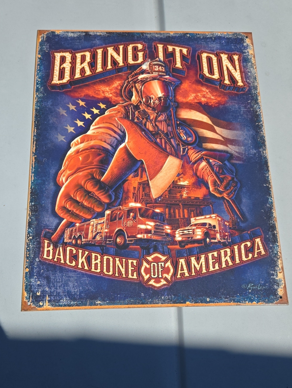 Bring It On Backbone of America Firefighter Poster - Blue & Orange